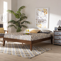 Baxton Studio Lucina-Walnut-Queen Lucina Mid-Century Modern Walnut Brown Finished Queen Size Platform Bed Frame